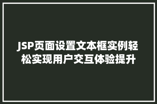 JSP页面设置文本框实例轻松实现用户交互体验提升