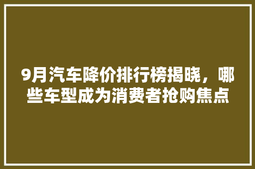 9月汽车降价排行榜揭晓，哪些车型成为消费者抢购焦点  第1张