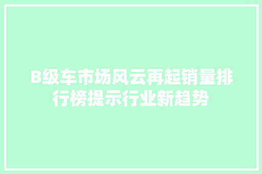B级车市场风云再起销量排行榜提示行业新趋势  第1张