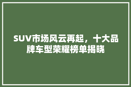 SUV市场风云再起，十大品牌车型荣耀榜单揭晓  第1张