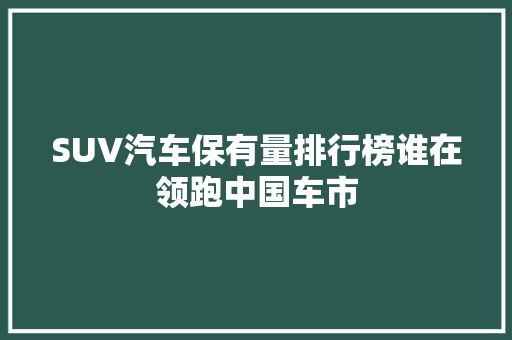 SUV汽车保有量排行榜谁在领跑中国车市  第1张