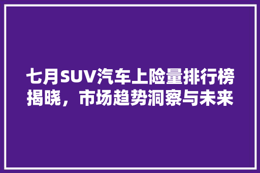 七月SUV汽车上险量排行榜揭晓，市场趋势洞察与未来展望  第1张