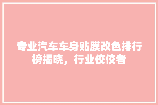 专业汽车车身贴膜改色排行榜揭晓，行业佼佼者