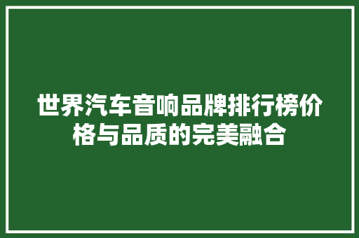 世界汽车音响品牌排行榜价格与品质的完美融合