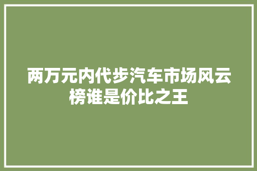 两万元内代步汽车市场风云榜谁是价比之王