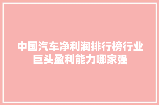 中国汽车净利润排行榜行业巨头盈利能力哪家强