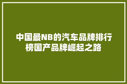 中国最NB的汽车品牌排行榜国产品牌崛起之路