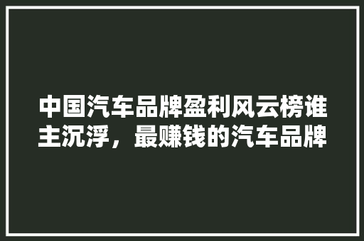 中国汽车品牌盈利风云榜谁主沉浮，最赚钱的汽车品牌
