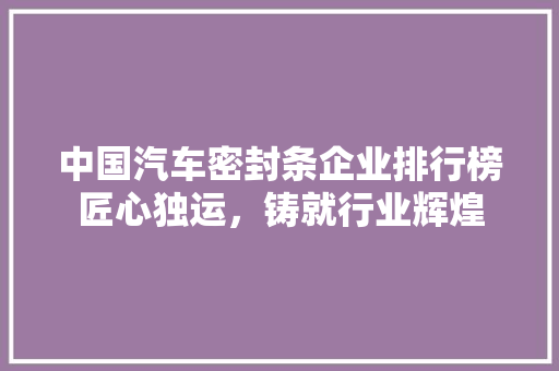 中国汽车密封条企业排行榜匠心独运，铸就行业辉煌  第1张