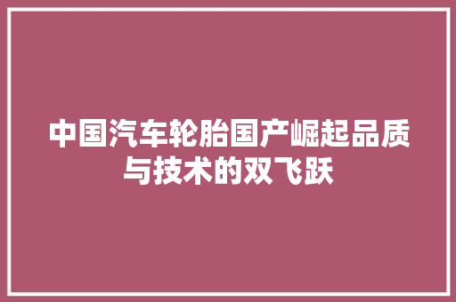 中国汽车轮胎国产崛起品质与技术的双飞跃