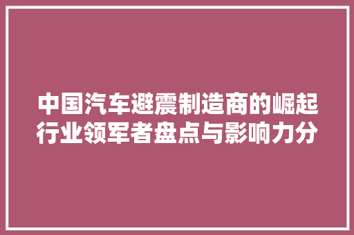 中国汽车避震制造商的崛起行业领军者盘点与影响力分析
