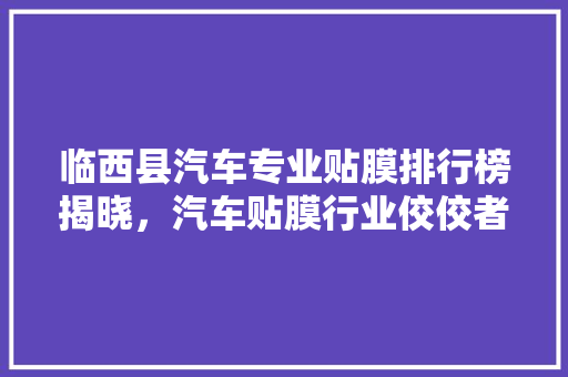 临西县汽车专业贴膜排行榜揭晓，汽车贴膜行业佼佼者  第1张