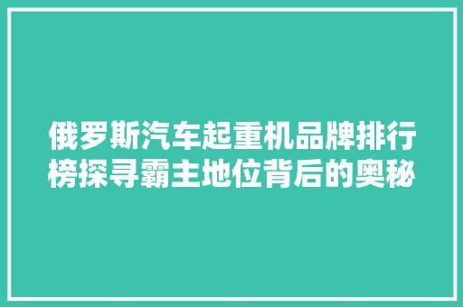 俄罗斯汽车起重机品牌排行榜探寻霸主地位背后的奥秘