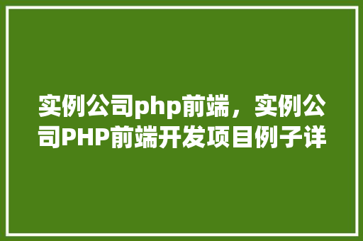 实例公司php前端，实例公司PHP前端开发项目例子详解  第1张