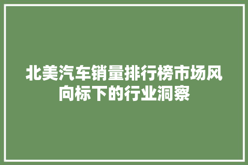 北美汽车销量排行榜市场风向标下的行业洞察