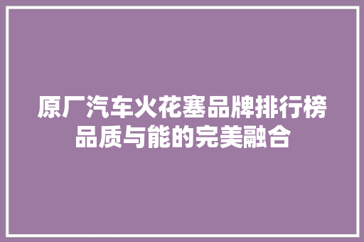 原厂汽车火花塞品牌排行榜品质与能的完美融合  第1张