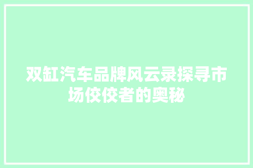 双缸汽车品牌风云录探寻市场佼佼者的奥秘  第1张