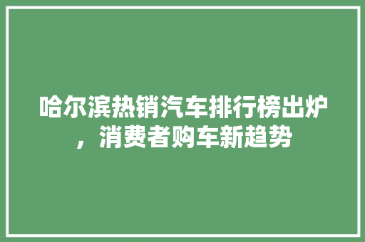 哈尔滨热销汽车排行榜出炉，消费者购车新趋势