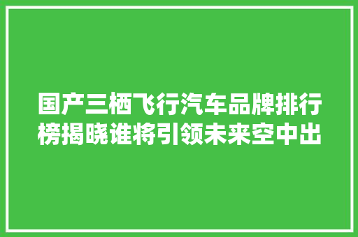 国产三栖飞行汽车品牌排行榜揭晓谁将引领未来空中出行
