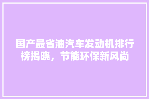 国产最省油汽车发动机排行榜揭晓，节能环保新风尚  第1张