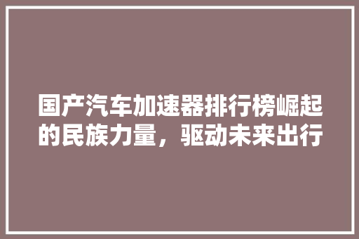 国产汽车加速器排行榜崛起的民族力量，驱动未来出行
