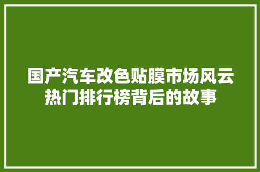 国产汽车改色贴膜市场风云热门排行榜背后的故事