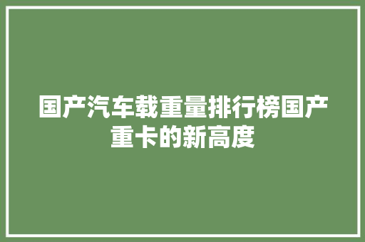 国产汽车载重量排行榜国产重卡的新高度  第1张