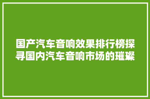 国产汽车音响效果排行榜探寻国内汽车音响市场的璀璨星辉