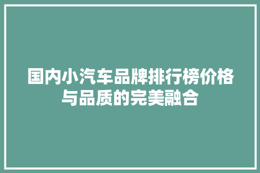 国内小汽车品牌排行榜价格与品质的完美融合  第1张