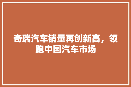 奇瑞汽车销量再创新高，领跑中国汽车市场