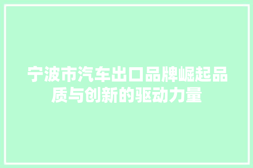 宁波市汽车出口品牌崛起品质与创新的驱动力量