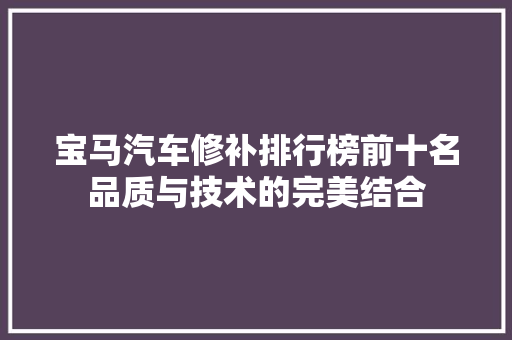 宝马汽车修补排行榜前十名品质与技术的完美结合